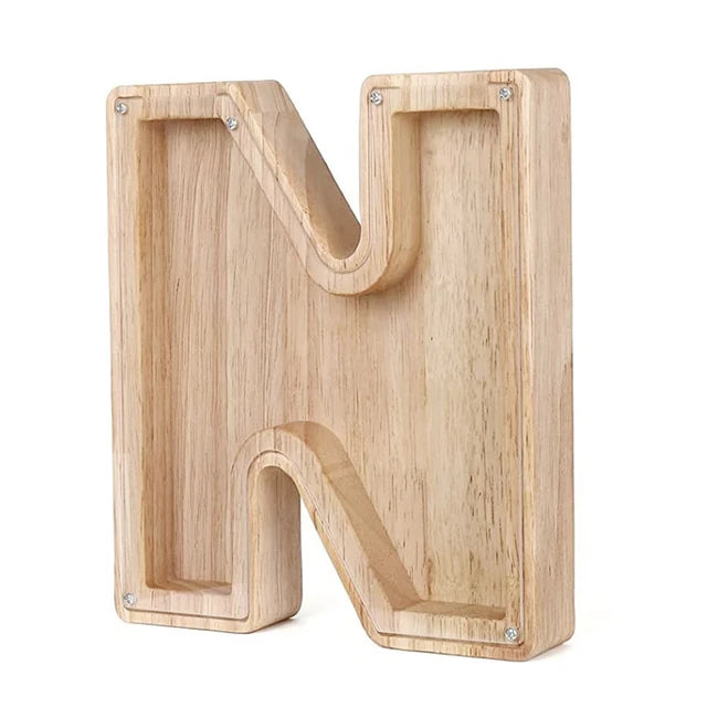 Letter-Saving Wooden Piggy Bank