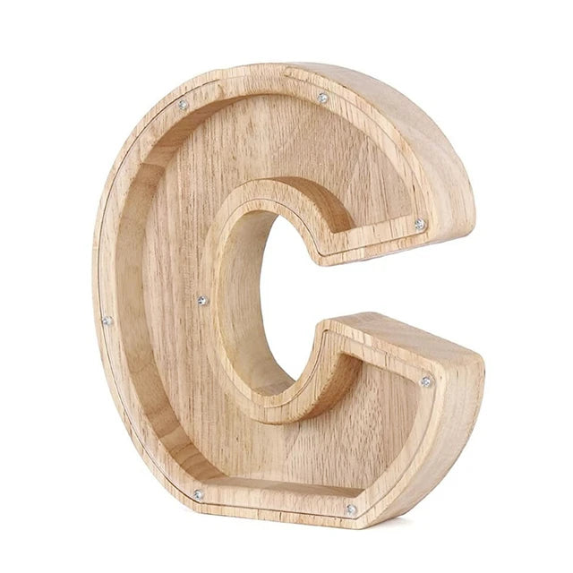 Letter-Saving Wooden Piggy Bank