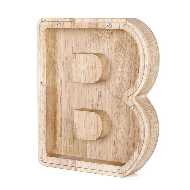 Letter-Saving Wooden Piggy Bank