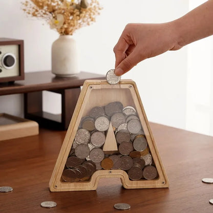 Letter-Saving Wooden Piggy Bank