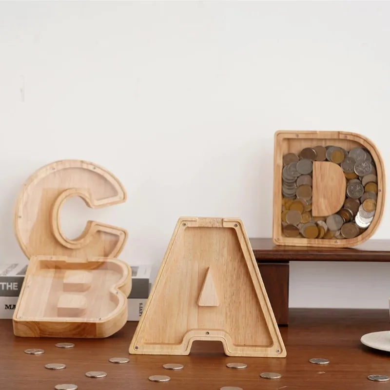 Letter-Saving Wooden Piggy Bank