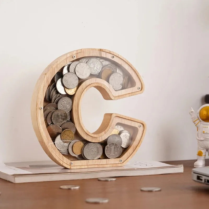 Letter-Saving Wooden Piggy Bank