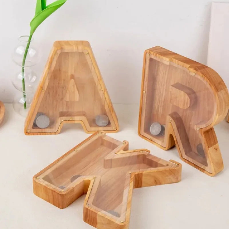 Letter-Saving Wooden Piggy Bank