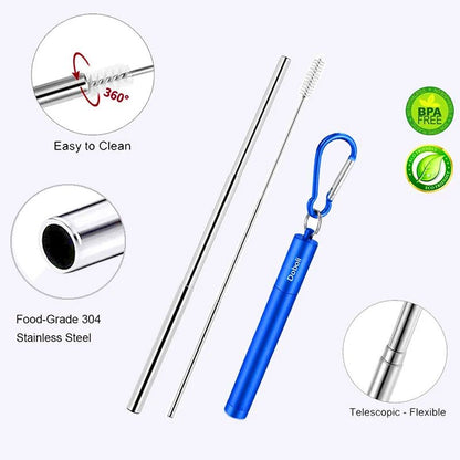 Reusable Stainless Steel Adjustable Straw with Cleaning Brush & Case - Gift Ideas 4 You