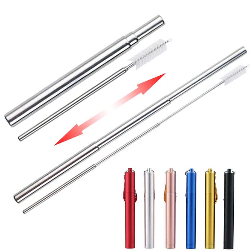 Reusable Stainless Steel Adjustable Straw with Cleaning Brush & Case - Gift Ideas 4 You