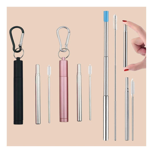 Reusable Stainless Steel Adjustable Straw with Cleaning Brush & Case - Gift Ideas 4 You